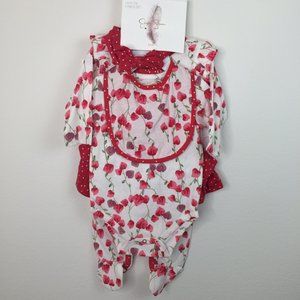 Jessica Simpson Baby Footie Jumpsuit Set 18 Months White Red Cherry Heart